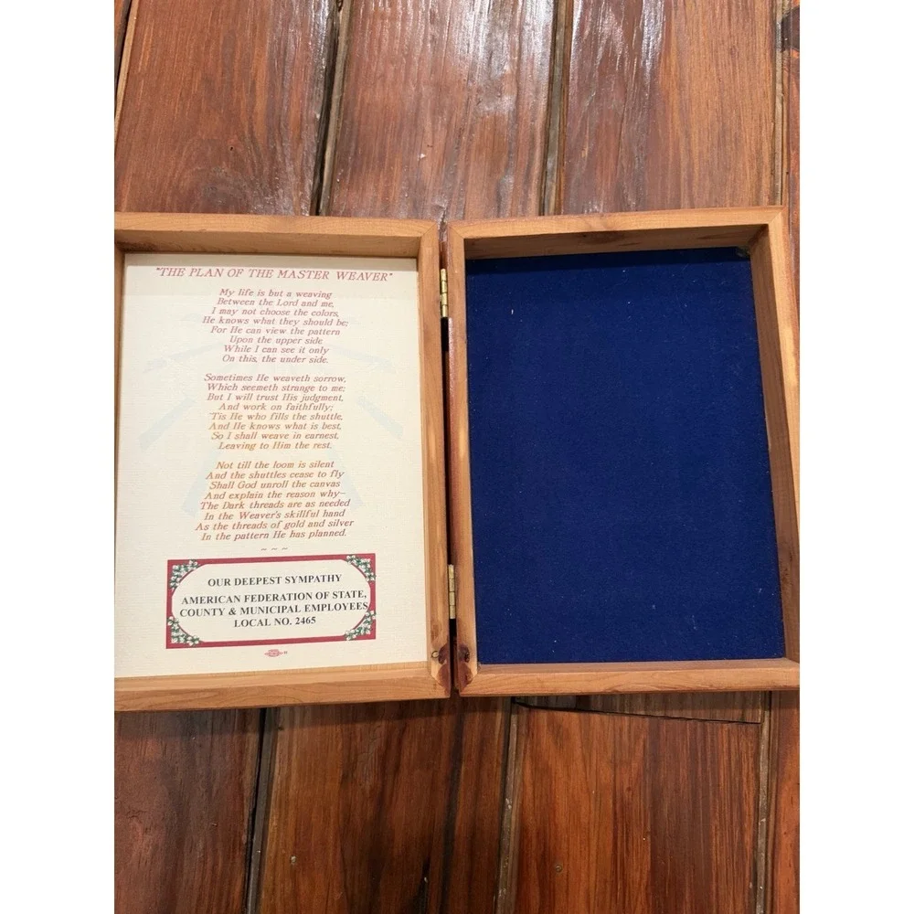 Vintage Cedar Box Wooden Storage Case With Holy Bible Blue Felt Lined Hinged